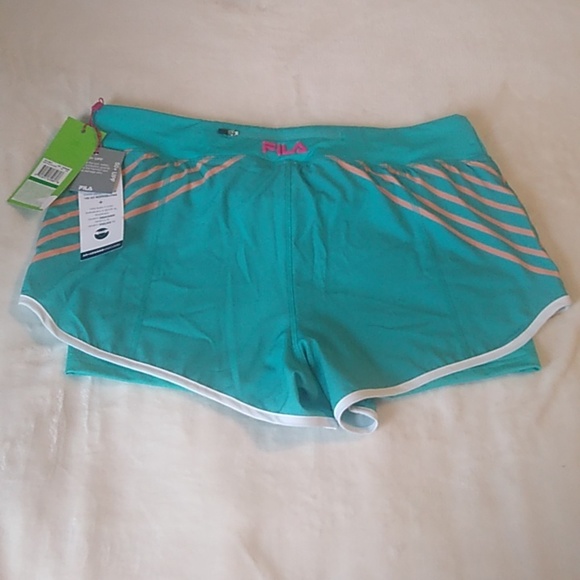 Fila Christopher Evans Women's L Shorts w/built-in panty. Teal w/peach. - Picture 2 of 7